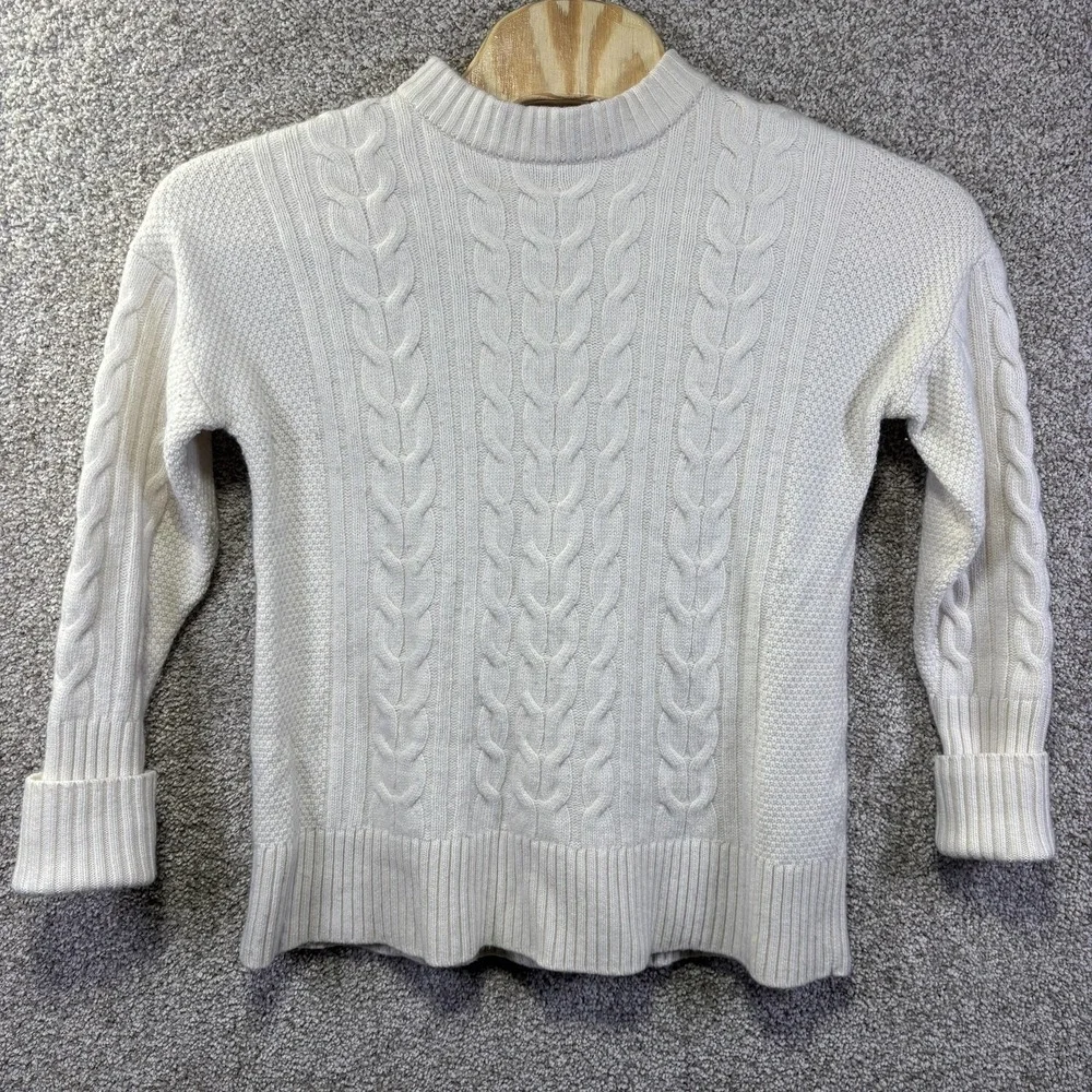 Banana Republic Sweater Mens Large‎ White Cashmere Mock Neck Cable Knit Pullover
